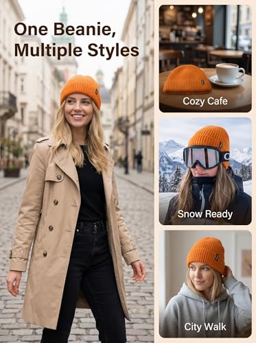 Beanie for Men Women Unisex Winter Hat Cuffed Thick Chunky Knitted Beanies Skull Cap - color: Orange