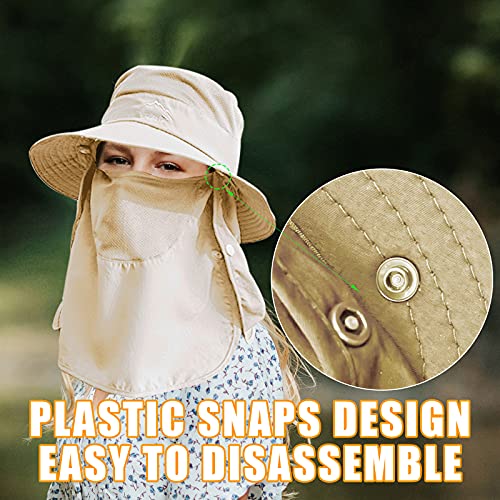 Fishing Hat for Men & Women, Sun Protection Hat with Face Cover & Neck Flap - color: Beige