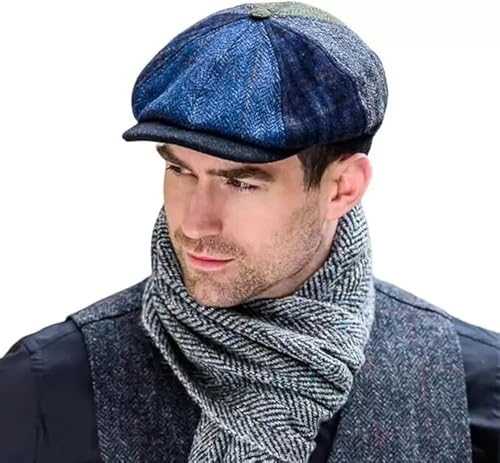 Mucros Weavers Irish Flat Cap Men Trinity Tweed Hat Driving Cap Made in Ireland - color: Blue Patchwork, size: Large
