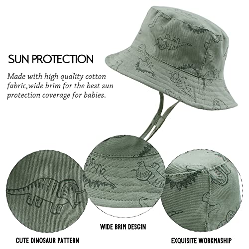 JANGANNSA Dinosaur Baby Boys Sun Hat Cotton Toddler Girls Bucket Hats Summer Sun Protect Cap for Kids - color: Dinosaur(dark Sea Green+khaki), size: 1-2T