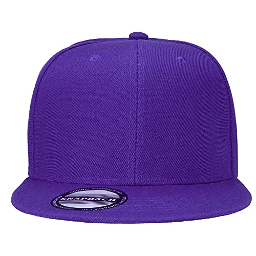 Classic Snapback Hat Cap Hip Hop Style Flat Bill Blank Solid Color Adjustable Size - color: 2pcs Black & Purple
