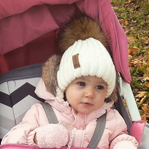 FURTALK Toddler Beanie Satin Lined Baby Boys Girls Winter Hats Pom Pom Beanies for Kids - color: White, size: 3-24 Months