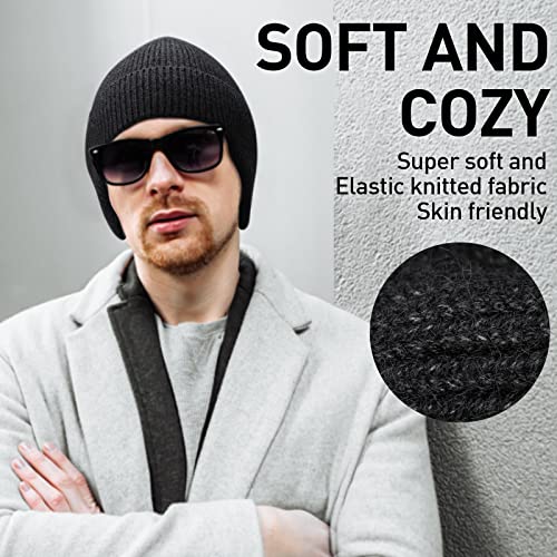 Arcweg Beanie with Earflap for Men Women Winter Warm Thermal Hats Stocking Cap Toboggan Outdoor Hat - color: Black+black