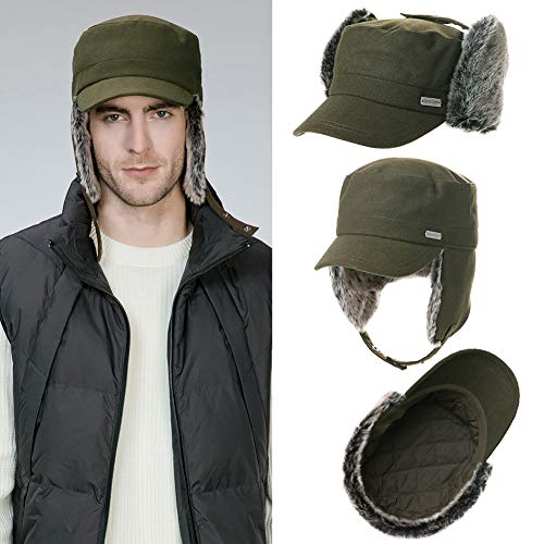 Jeff & Aimy Unisex Winter Earflap Trapper Hunting Ski Hat Baseball Cap 54-62CM - color: 99707#olivegreen, size: Medium