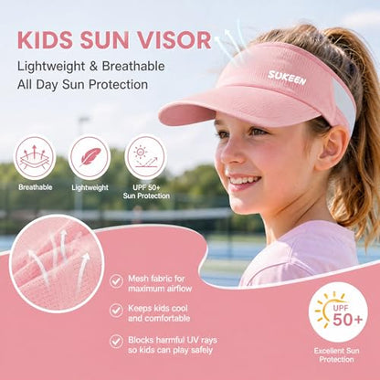 Sukeen Kids Sun Visor Hat for Girls Boys UPF50+ Lightweight Cooling Stretchable Packable Sun Hat - color: Pink