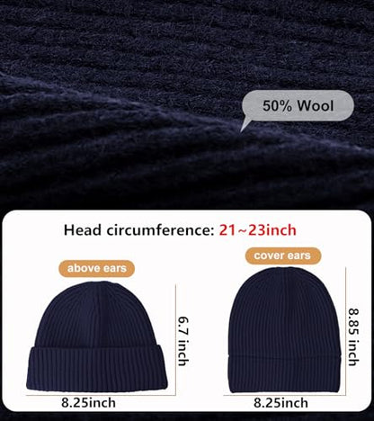 Wool Fisherman Beanies for Men Knit Fall Winter Beanie Hat Skull Cap - color: Navy Bue