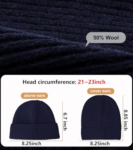 Wool Fisherman Beanies for Men Knit Fall Winter Beanie Hat Skull Cap - color: Navy Bue
