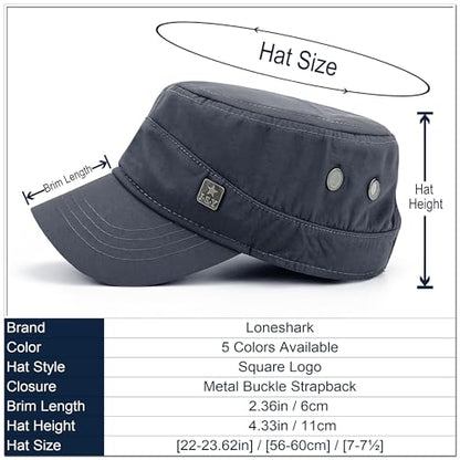 Loneshark Water Resistant Military Hat Quick Dry Cadet Cap Army Flat Top - color: Square-logo-grey