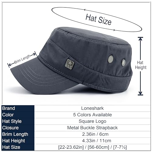 Loneshark Water Resistant Military Hat Quick Dry Cadet Cap Army Flat Top - color: Square-logo-grey