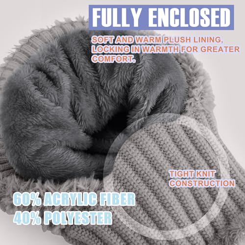 AQOKKA 3 in 1 Knit Fleece Lined Beanie Hat with Scarf and Mask Warm - color: Grey