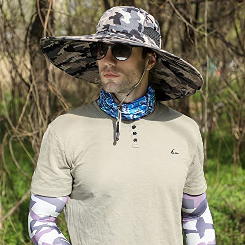 HUAMULAN Men Women 6" Wide Brim Sun Protection Hat Summer Fishing Hats - color: Hn005-micai5