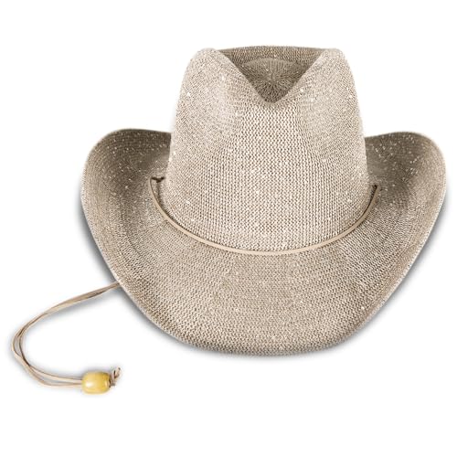 Lucky Brand Women's Straw Cowboy Hat | Rope Design | Western | Style | Fashion | Sun Protection | Breathable - color: Metallic Straw - Champagne