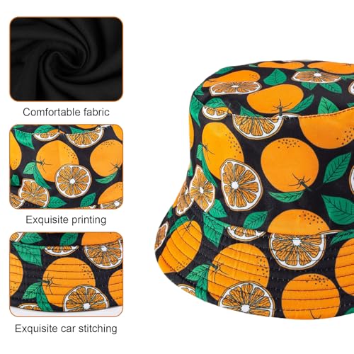 Orange Fruit Bucket Hats for Men and Women Foldable Double-Side Reversible Road Beach Trip Fishing Hat
