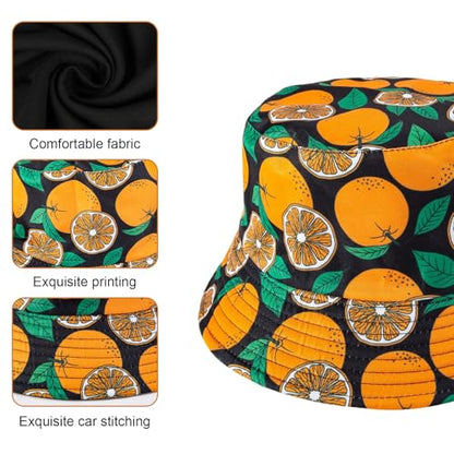Orange Fruit Bucket Hats for Men and Women Foldable Double-Side Reversible Road Beach Trip Fishing Hat