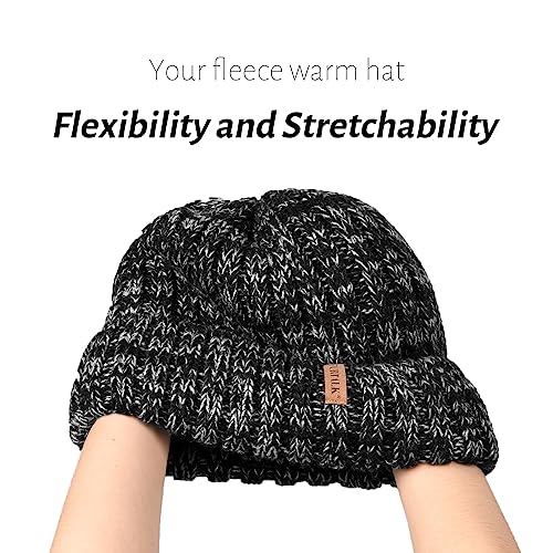 FURTALK Winter Hats for Women Fleece Lined Beanie Knit Chunky Womens Snow Cap - color: Mix Black