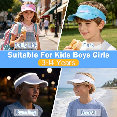 Kids Sun Visor Hats for Girls Boys Reflective Sports Hats Summer Beach Running Tennis Golf Caps Age 8-14 - color: No Reflective Strip-gradient Blue/Green