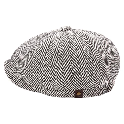 Men's Wool Newsboy Cap 8-Panel Tweed Taxi Hat Herringbone Gatsby Flat Hats - color: Light Gray