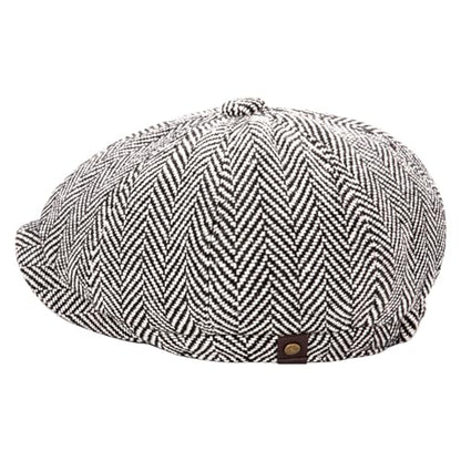 Men's Wool Newsboy Cap 8-Panel Tweed Taxi Hat Herringbone Gatsby Flat Hats - color: Light Gray