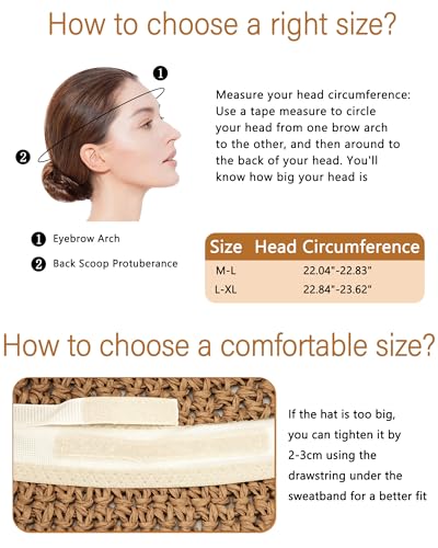 Sun Hats for Women, Summer Beach Straw Wide Brim Bucket Hat - color: Light Khaki, size: Large