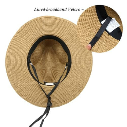 Womens Mens Wide Brim Straw Panama Hat Beach Sun Hat Summer Wide Brim Straw Roll up Hat Fisherman's UPF 50 - color: Black