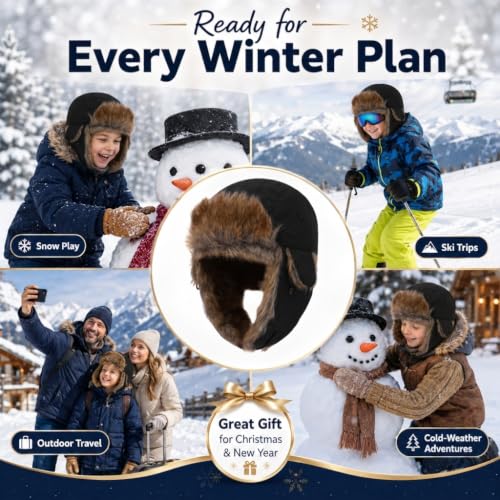 Baby Toddler Winter Trapper Hat Warm Faux Fur Aviator Hat Russian Ushanka Trooper Hunting Ski Hat with Ear Flaps Age 1-8T - color: Black, size: 5-8 Years