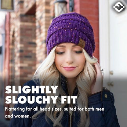 Funky Junque Adult Winter Beanie Slouchy Knit Skull Cap - color: Purple - Confetti