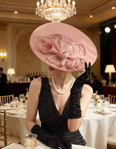 Unpifolov Fascinators Hats Elegant Women Flower Mesh Feathers Wedding Cocktail Bride Headband for Derby Hat Tea Party - color: Pink