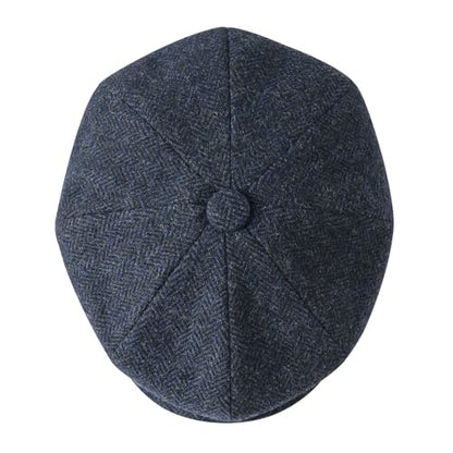Men Wool Blend 8 Panel Newsboy Cap - color: Herringbone Navy, size: 7 7/8