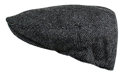 Wonderful Fashion Men's Classic Herringbone Tweed Wool Blend Newsboy Ivy Hat (Large/X-Large, Charcoal) - color: Dark Grey, size: Small-Medium