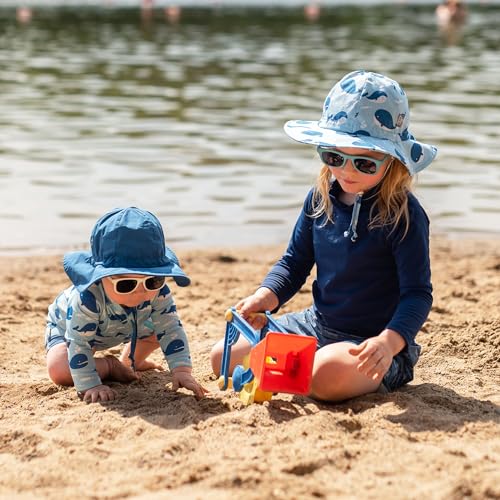 JAN & JUL Adjustable Cotton Floppy Sun Hat with 50+ UPF Protection for Boys - color: Blue Whale, size: 6-24 Months