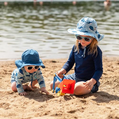 JAN & JUL Adjustable Cotton Floppy Sun Hat with 50+ UPF Protection for Boys - color: Blue Whale, size: 5-12 Years