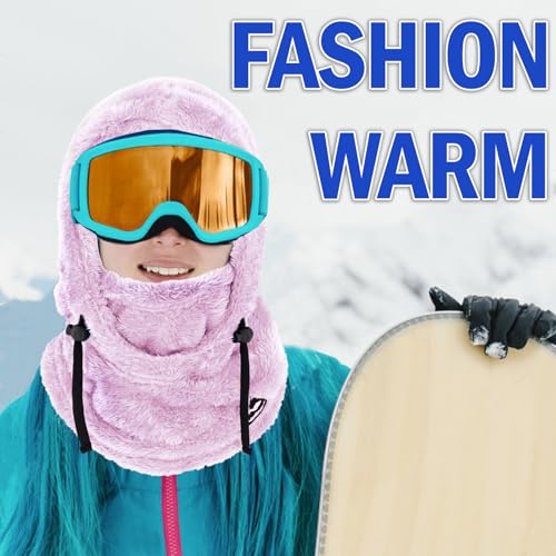 Ski Mask Balaclava Wind-Resistant Winter Face Mask for Women/Men Adjustable Warm Hood Cover Hat Cap Scarf - color: Purple