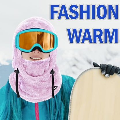 Ski Mask Balaclava Wind-Resistant Winter Face Mask for Women/Men Adjustable Warm Hood Cover Hat Cap Scarf - color: Purple