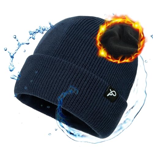 TOP-EX Waterproof Fleece Lined Beanie for Men Women, Three Sizes - color: Navyblue (Waterproof), size: Large-X-Large