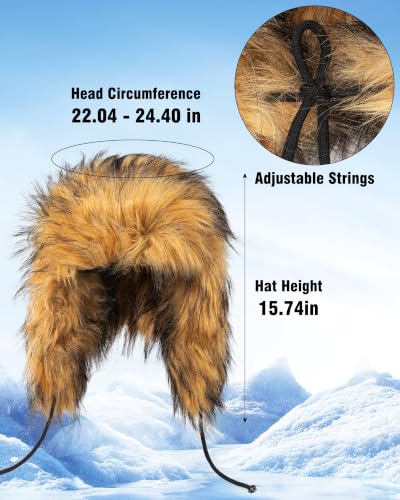 Peicees Faux Fur Russian Hat, Soft Ushanka Warm Winter Trapper Hat with Earmuffs for Men and Women - color: Mink Brown