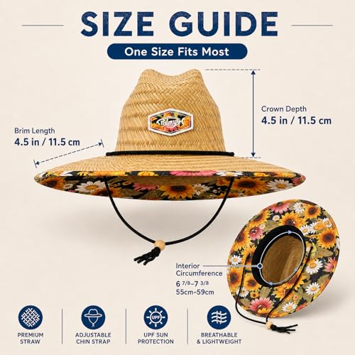 Palmyth Straw Hat for Men & Women Sun Hats, Beach Hat, Fishing Hat UPF 50+ - color: Sunflowerbloom