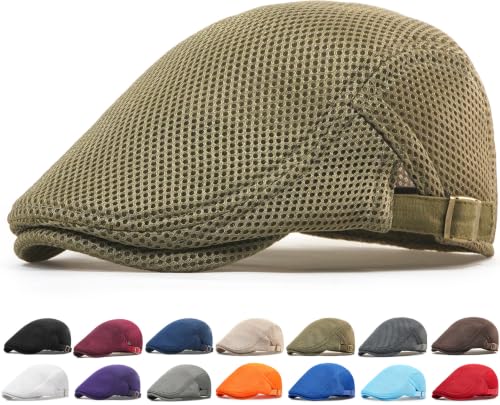 Initlove Mens Mesh Newsboy Cap Breathable Beret Ivy Hat Cabbie Driving Hats for Women - color: Green