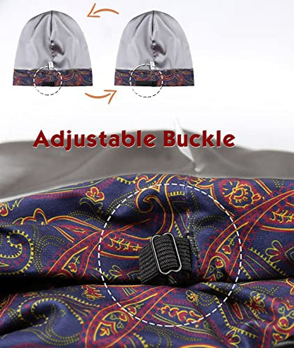Adjustable Satin Lined Sleep Cap for Dreadlocks Curly Hair Large Head-Stay On Overnight - color: Black Yellow