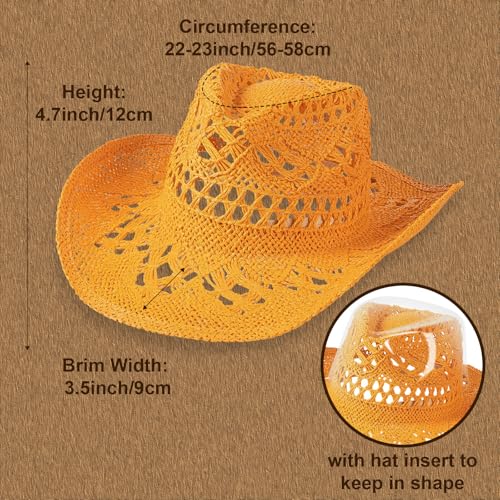 Lifup Straw Cowboy Sun Hats for Women, Western Cowgirl Hats - color: Orange