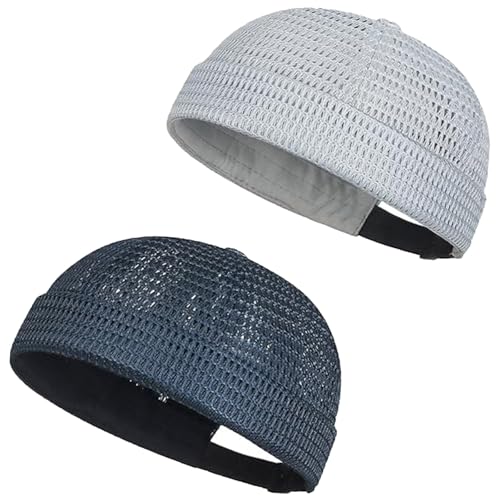 2 Pack Men’s Breathable Brimless Docker Hat,Lightweight Mesh Skull Cap,Hip-Hop Cap Docker Beanie for Summer Outdoor Wear - color: 2 Pcs-c