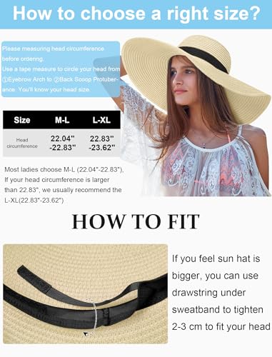 Floppy Sun Hats for Women, Summer Wide Brim Straw Beach Hat - color: Beige, size: X-Large