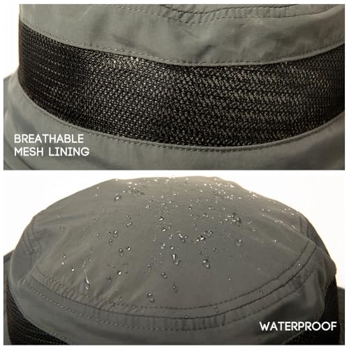 TOP-EX Oversized Waterproof Mesh Sun Hat for Big Heads with Wide Brim - color: Dark Grey-3"brim, size: X-Large-XX-Large