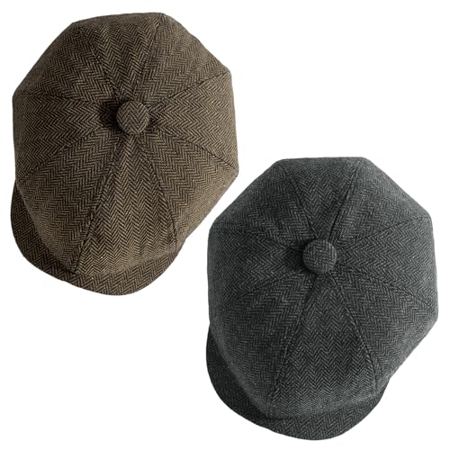 Senker Fashion 2 Pieces Newsboy Cap for Men - color: Dark Grey Dark Brown