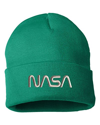 Go All Out Adult NASA Worm Logo Embroidered Cuffed Knit Beanie Cap - color: Kelly