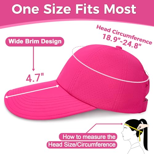 Women's Wide Brim Sun Hat with Ponytail Hole, UV Protection Criss Cross Sun Visor Hat, Lightweight & Quick-Drying Beach Cap - color: Hot Pink