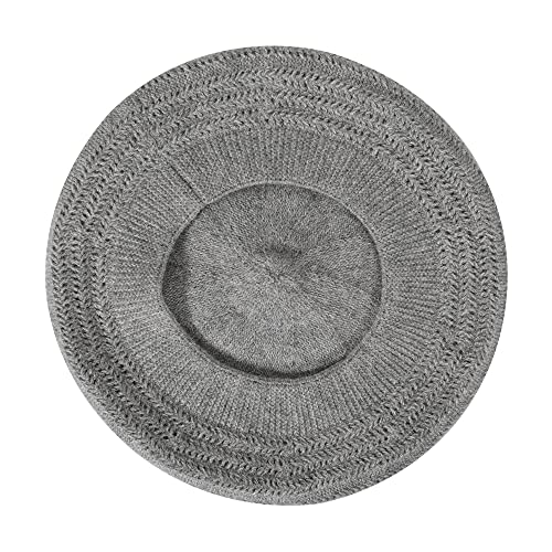 ZLYC Women French Beret Hat Reversible Solid Color Knit Warm Artist Cap - color: Knit Gray