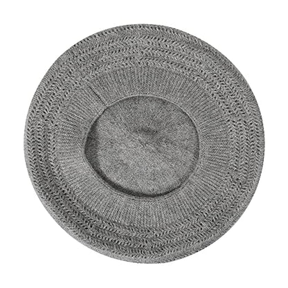 ZLYC Women French Beret Hat Reversible Solid Color Knit Warm Artist Cap - color: Knit Gray