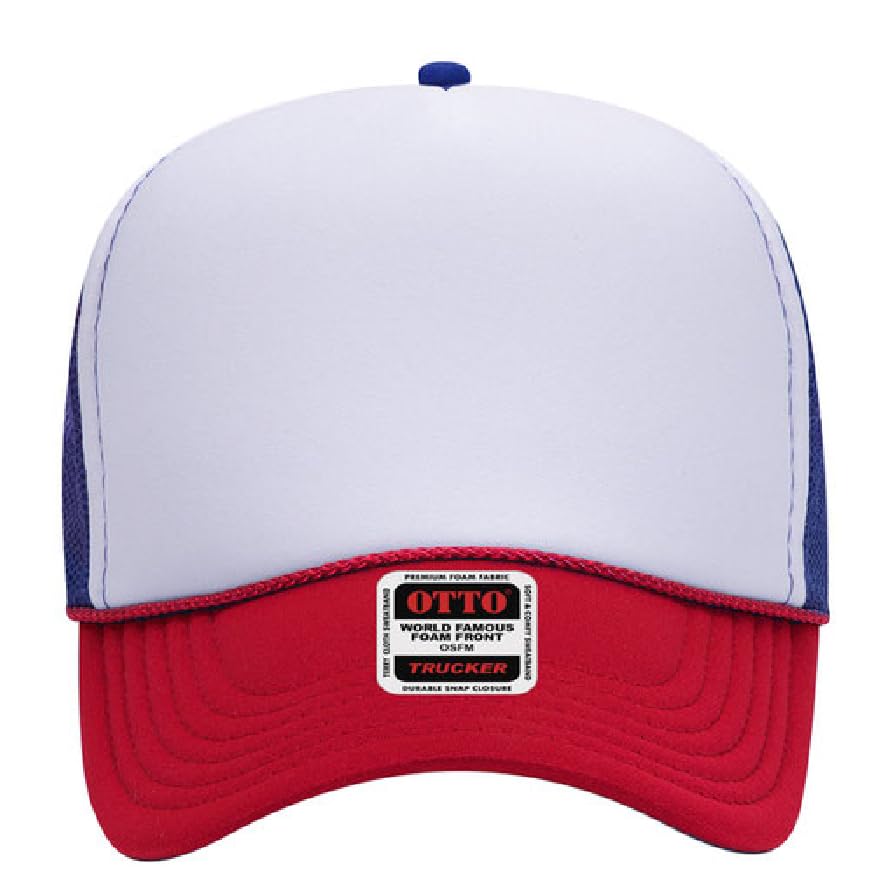 Otto Cap 5-Panel Mid Profile Mesh Back Trucker Hat, OS - color: Red/White/Royal