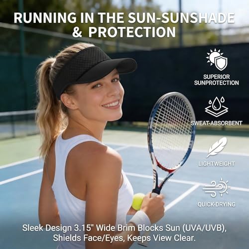 AUSFLUG Sun Visor Hat Men Women - Moisture Wicking Lightweight Sports Cap - color: Black