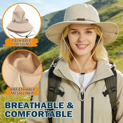 Waterproof Wide Brim Bucket Sun Hat Boonie Hat for Men & Women - color: D Beige